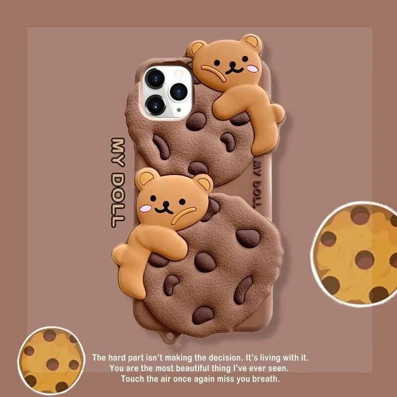 Cartoon Cute Cookie Bear Case for iPhone 17, Compatible with iPhone 16/15/14 Pro Max/13/12, Shockproof Soft TPU Bumper Cover